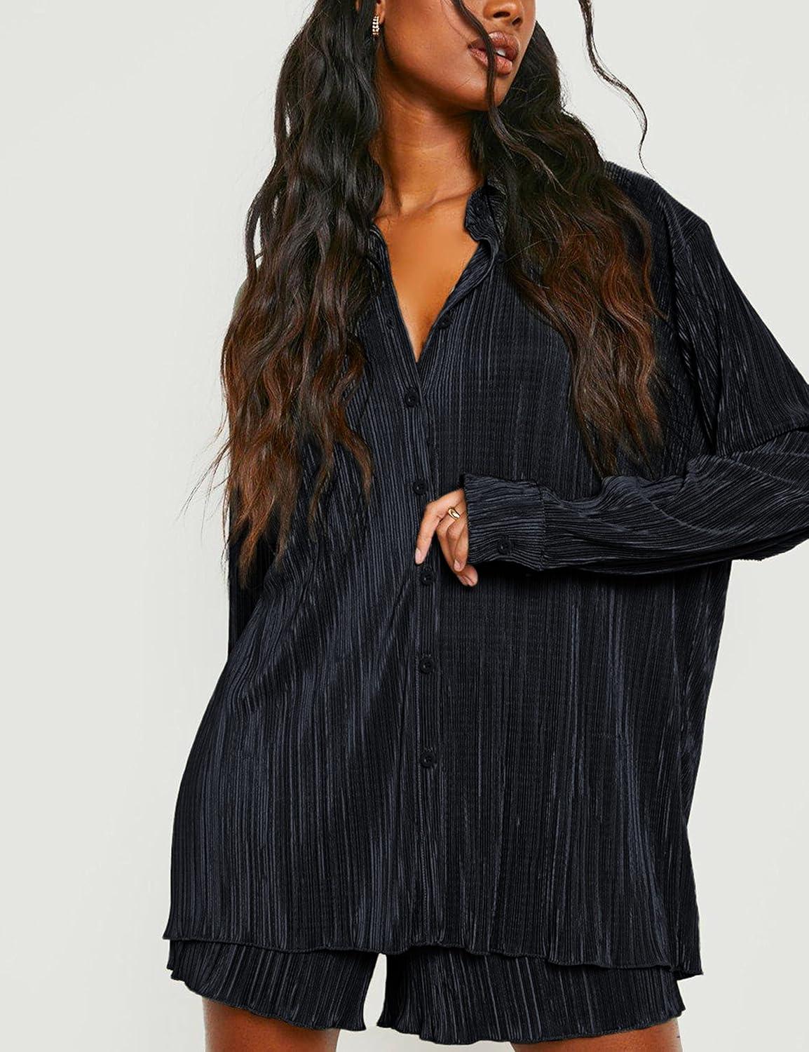 ZAFIRA | 2-delig zomeroutfit voor dames, geplooide blouse met knopen en high-waist shorts