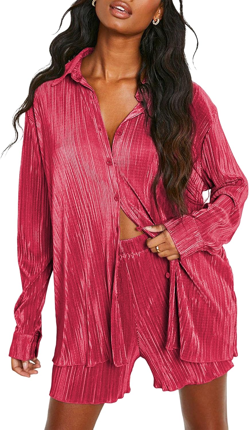 ZAFIRA | 2-delig zomeroutfit voor dames, geplooide blouse met knopen en high-waist shorts