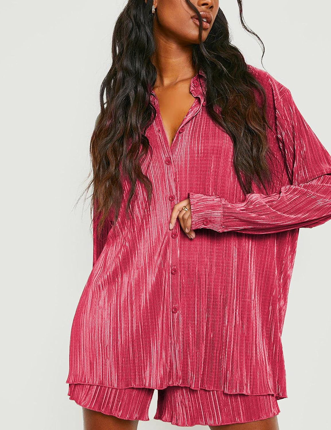 ZAFIRA | 2-delig zomeroutfit voor dames, geplooide blouse met knopen en high-waist shorts