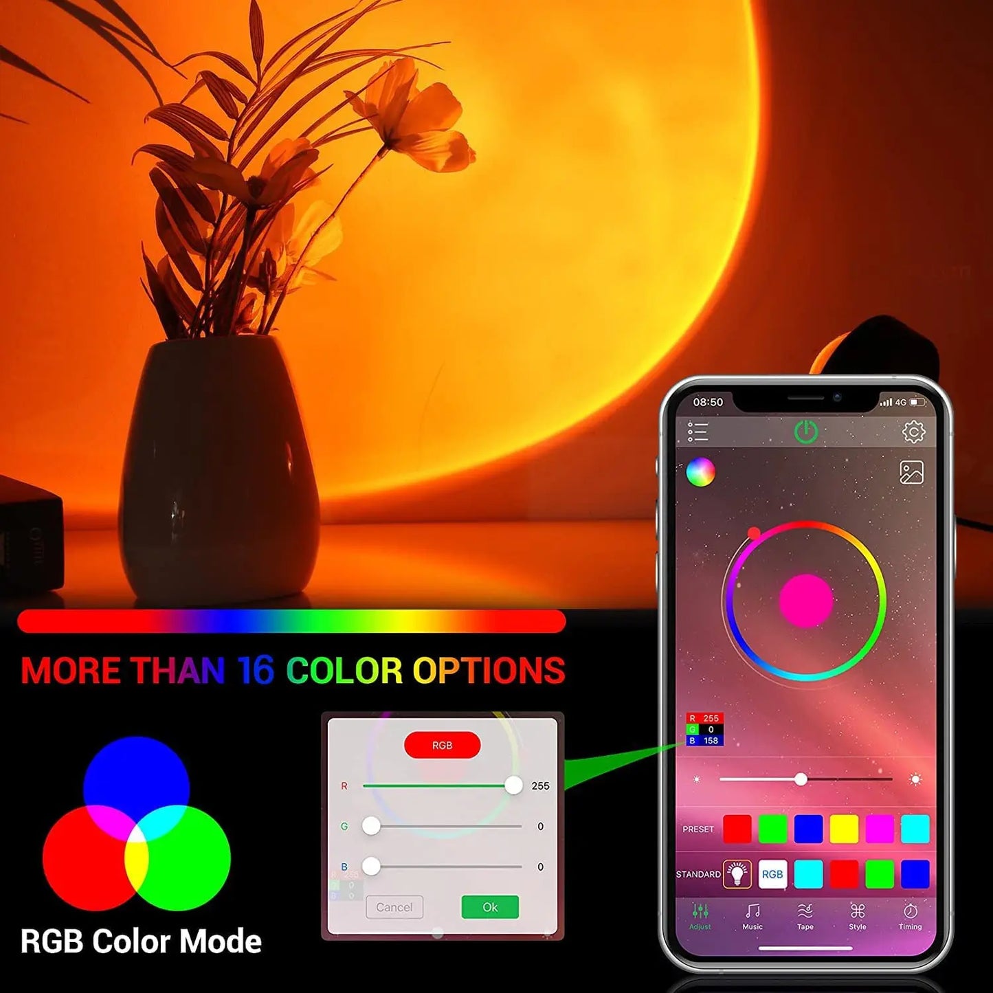 Bluetooth Nachtlamp Regenboog Zonsondergang Projector Lamp.